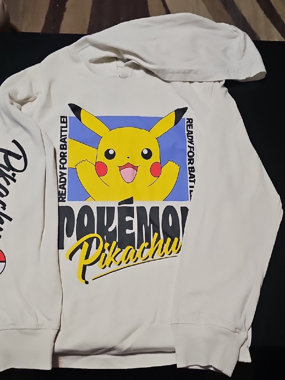 pikachu long sleeve tee shirt with hood white